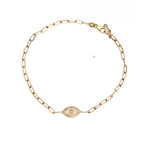 14k Gold Diamond Evil Eye Paperclip Bracelet - Lexie Jordan Jewelry