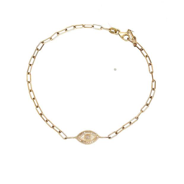 14k Gold Diamond Evil Eye Paperclip Bracelet - Lexie Jordan Jewelry