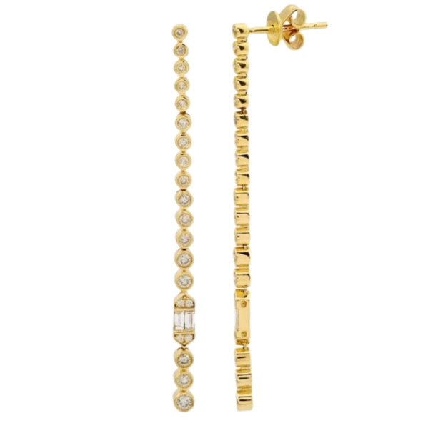 14K Round and Baguette Diamond Drop Earrings - Lexie Jordan Jewelry