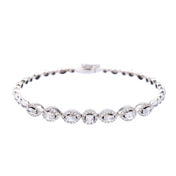18kt White Gold Round and Teardrop Diamond Ball Bracelet - Lexie Jordan Jewelry