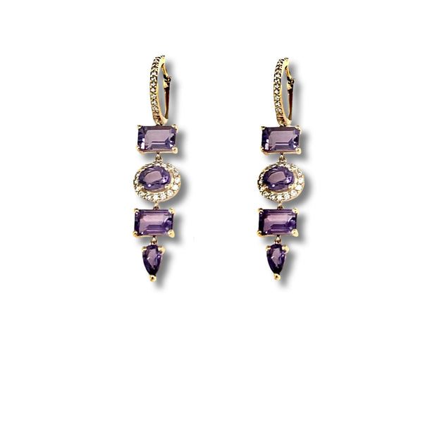 Amethyst and Diamond multi shape drop diamond earrrings - Lexie Jordan Jewelry