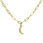 Crescent Moon Necklace Micro-Pave Diamonds 14K Gold - Lexie Jordan Jewelry