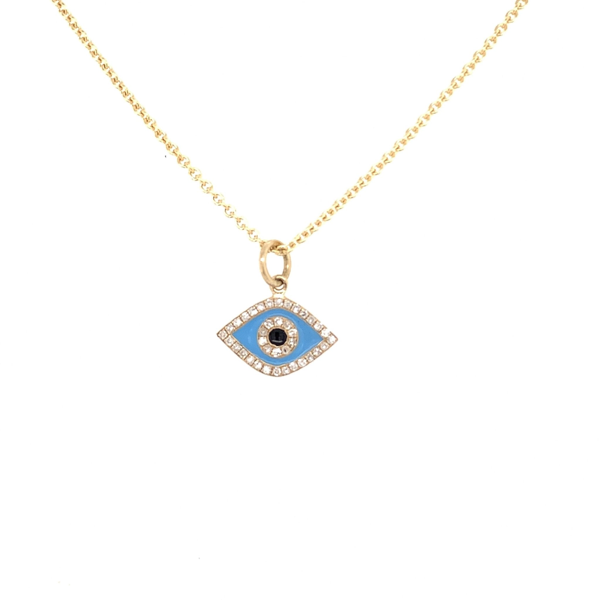 Evil Eye Charm Necklace | 14K Gold | Pave Diamonds | Enamel - Lexie Jordan Jewelry