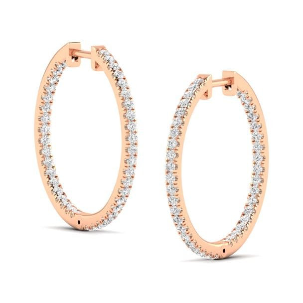 14k rose gold hoop earrings featuring a full setting of round lab-grown diamonds.