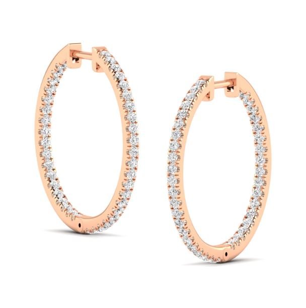 14k rose gold hoop earrings featuring a full setting of round lab-grown diamonds.