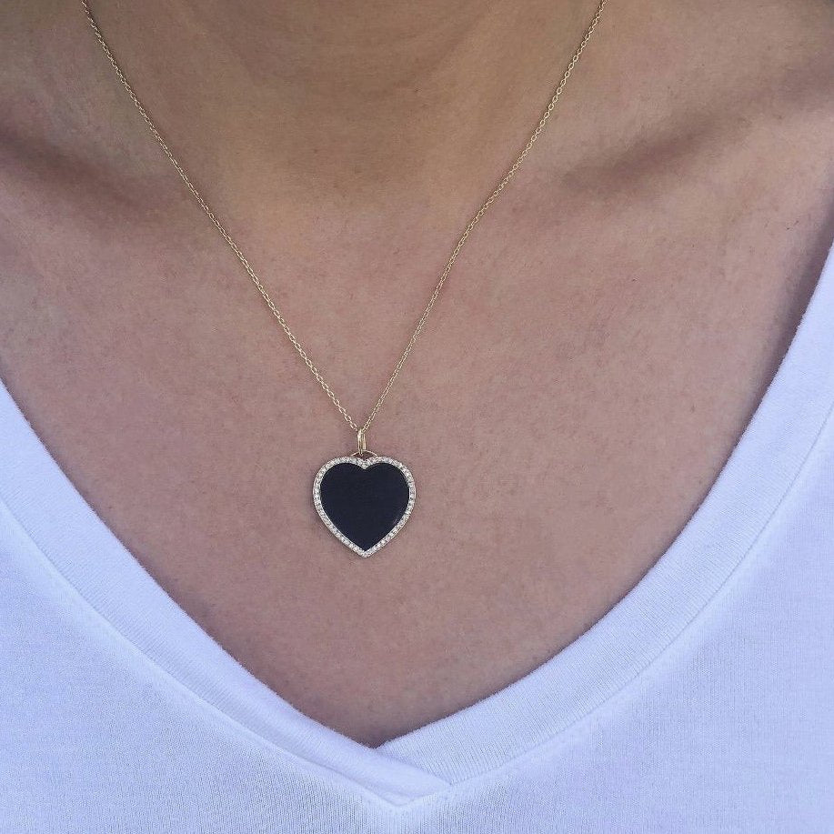 Black Onyx and Diamond Heart Pendant - Lexie Jordan Jewelry