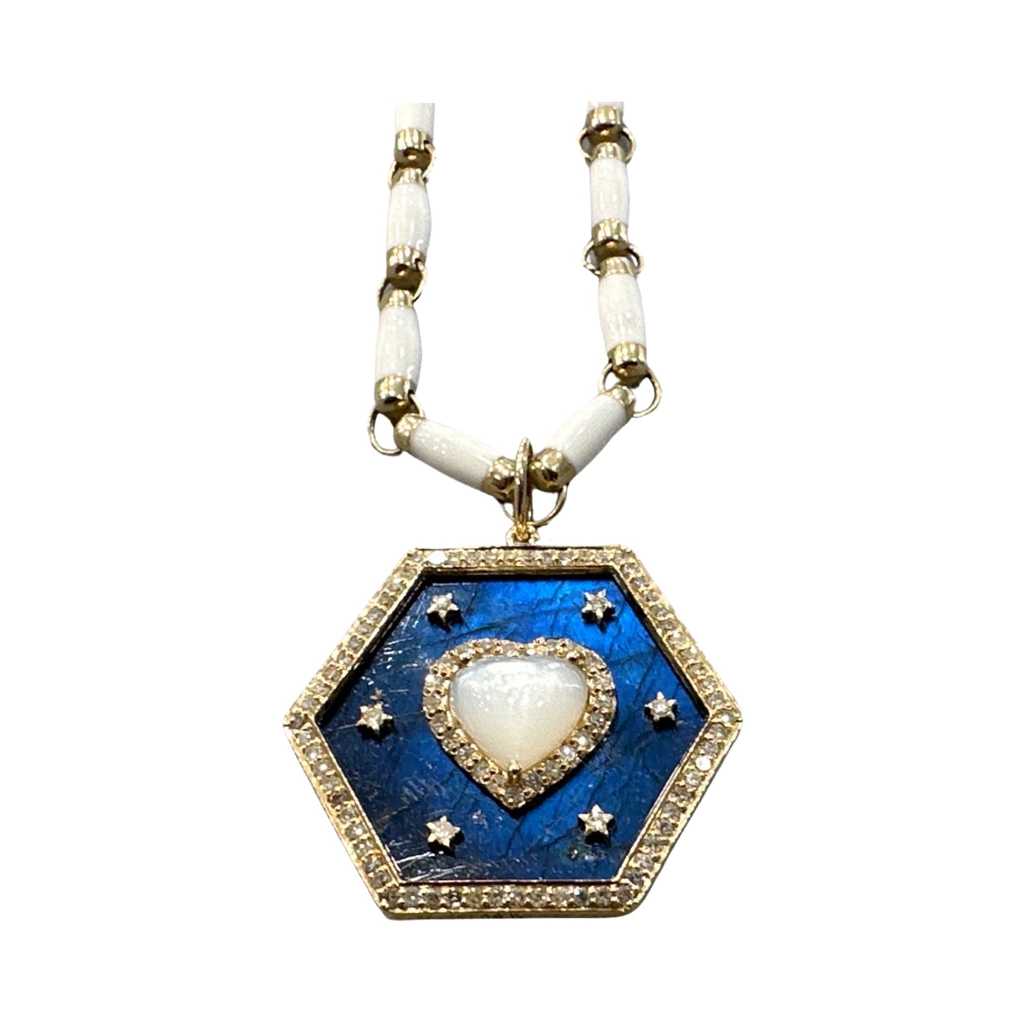 Cabachon Pearl and Diamond Celestial Heart Pendant - Lexie Jordan Jewelry