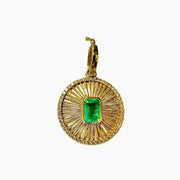 Round Fluted Pendant with a Rectangle Emerald and Diamonds - Lexie Jordan Jewelry