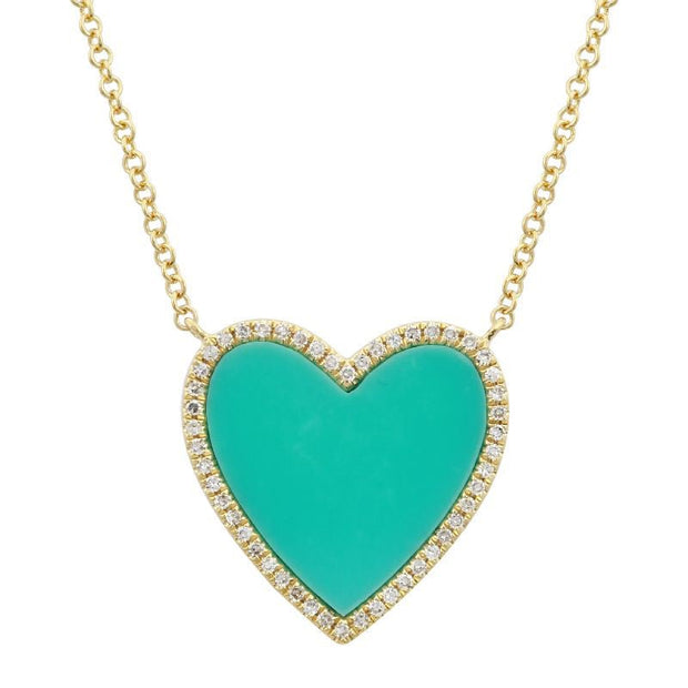 14k Gold Turquoise Heart Diamond necklace - Lexie Jordan Jewelry