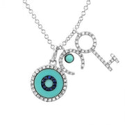 14K Pave Diamond, Horseshoe, Evil eye, and Key Necklace - Lexie Jordan Jewelry