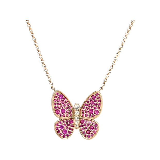 14k Pink Sapphire Diamond Butterfly Necklace - Lexie Jordan Jewelry