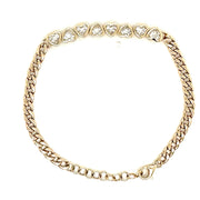 14k Yellow Gold White Topaz Heart With Cuban Link Chain Bracelet - Lexie Jordan Jewelry