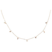 14kt Rose Gold Dangling Moon and Star Necklace with Diamond Bezel - Lexie Jordan Jewelry