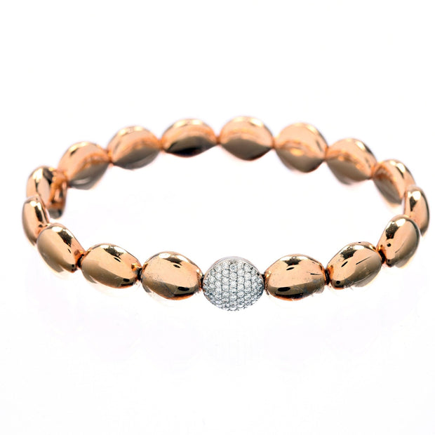 14kt Rose Gold Stretch Round Flat Bracelet with One Diamond Bead - Lexie Jordan Jewelry