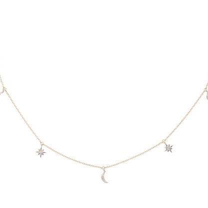 18 K Dangling Diamond Moons and Stars Necklace - Lexie Jordan Jewelry