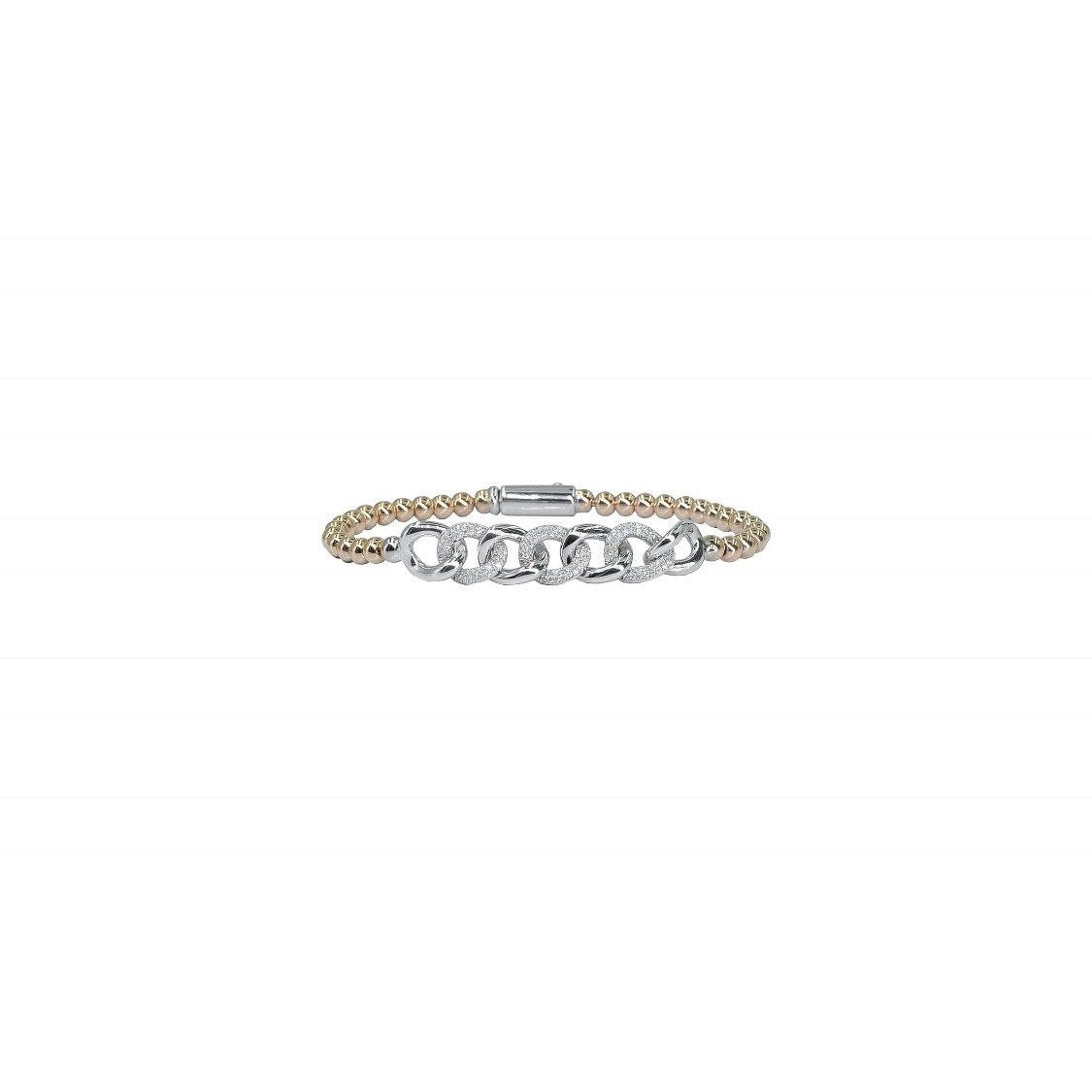 18K Rose Gold Beaded Bracelet| Diamond Chain Link Center - Lexie Jordan Jewelry
