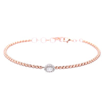 18K Rose Gold Beaded Bracelet with One Oval Diamond Station - Lexie Jordan Jewelry