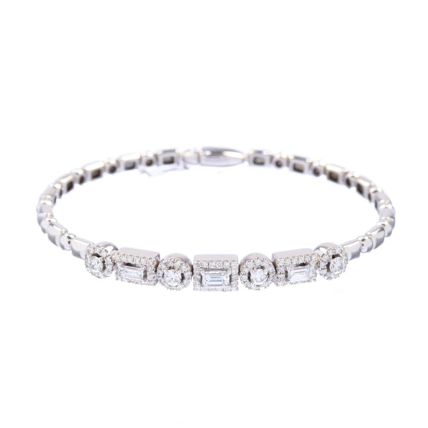 18kt White Gold Beaded Bracelet with Round and Emerald Cut Diamonds - Lexie Jordan Jewelry
