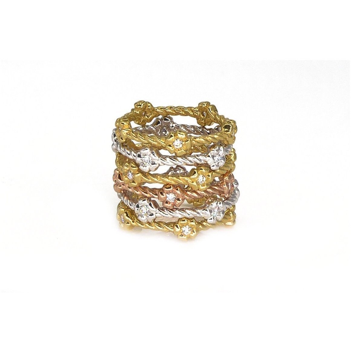 Barley Twist Graduation Ring | 18K Gold | Diamond Flower - Lexie Jordan Jewelry