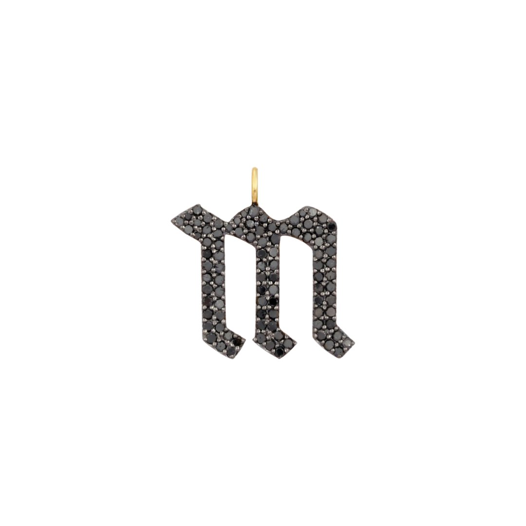 Black Diamond Small Initial Charm Necklace | 14K Gold | Black Diamonds - Lexie Jordan Jewelry