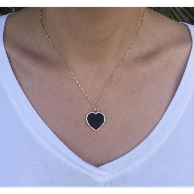 Black Onyx and Diamond Heart Pendant 14K - Lexie Jordan Jewelry
