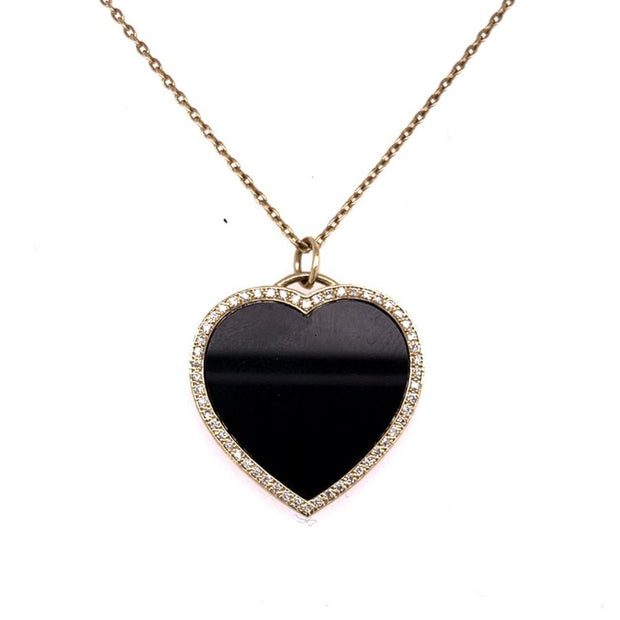10K Black Hills Gold Stamper Onyx Heart Necklace with 19