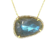 Blue Cabochon Labradorite Necklace | Diamond Surround | 14K - Lexie Jordan Jewelry