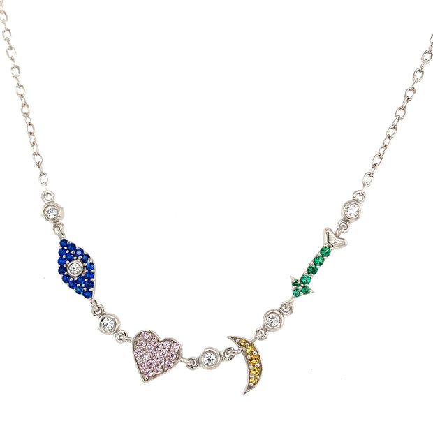 Colored CZ I love You To The Moon and Back Sterling Silver Necklace - Lexie Jordan Jewelry