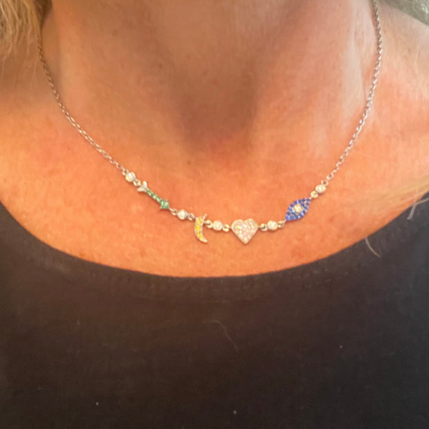 Colored CZ I love You To The Moon and Back Sterling Silver Necklace - Lexie Jordan Jewelry