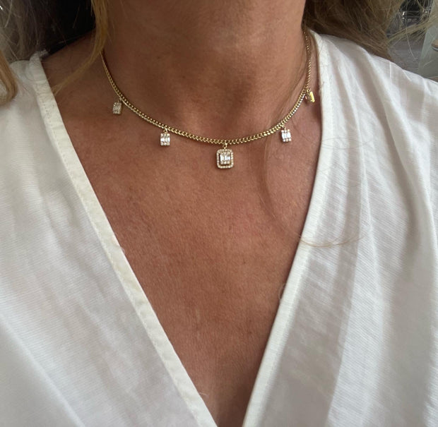 Diamond Necklace | Emerald Cut Dangling Diamonds | 18K - Lexie Jordan Jewelry