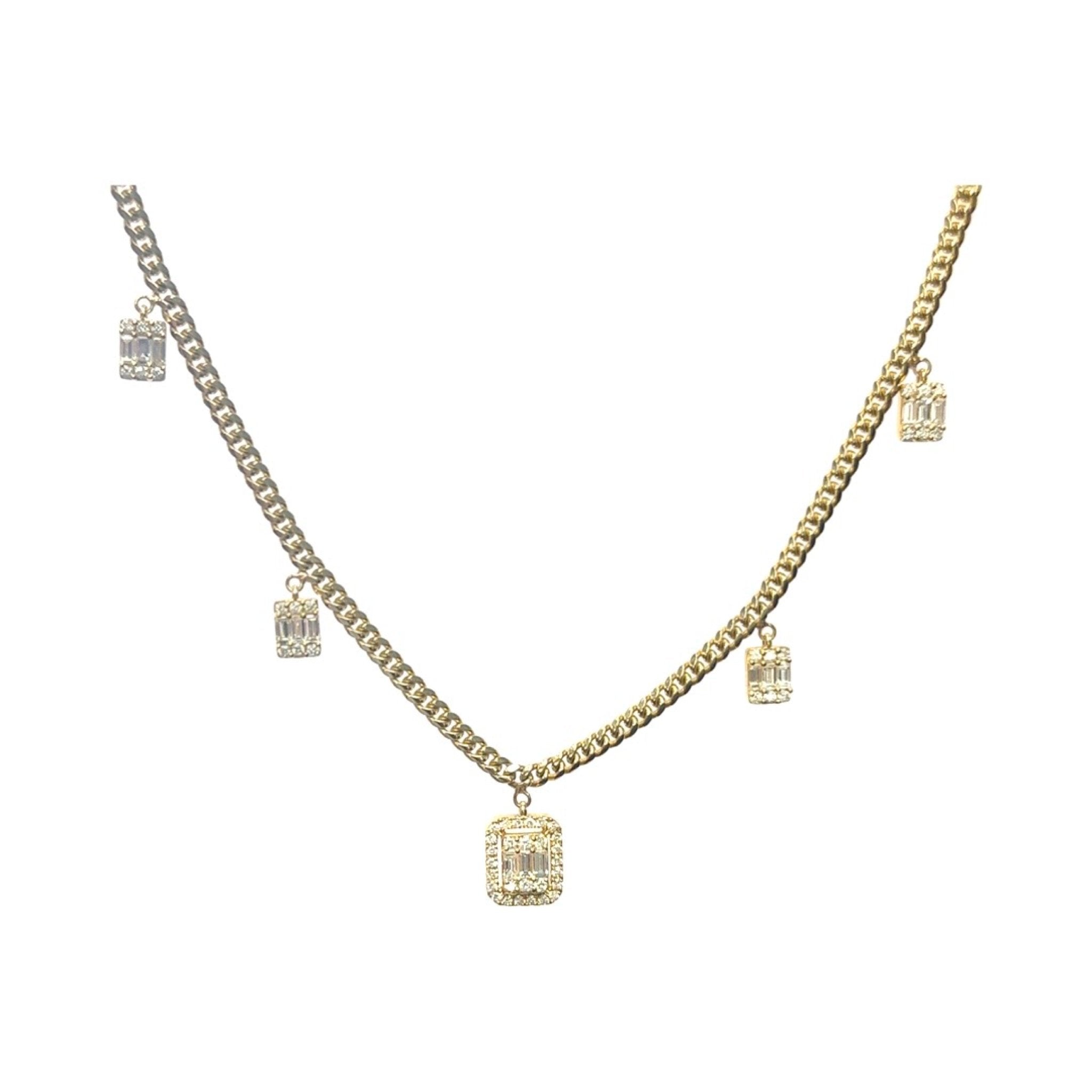 Diamond Necklace | Emerald Cut Dangling Diamonds