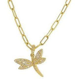Dragonfly Charm Necklace | 14K Yellow Gold | Pave Diamonds - Lexie Jordan Jewelry