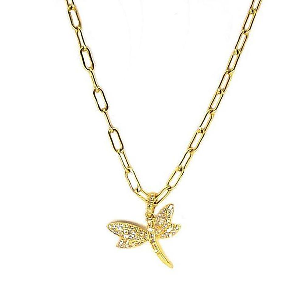 Dragonfly Charm Necklace | 14K Yellow Gold | Pave Diamonds - Lexie Jordan Jewelry