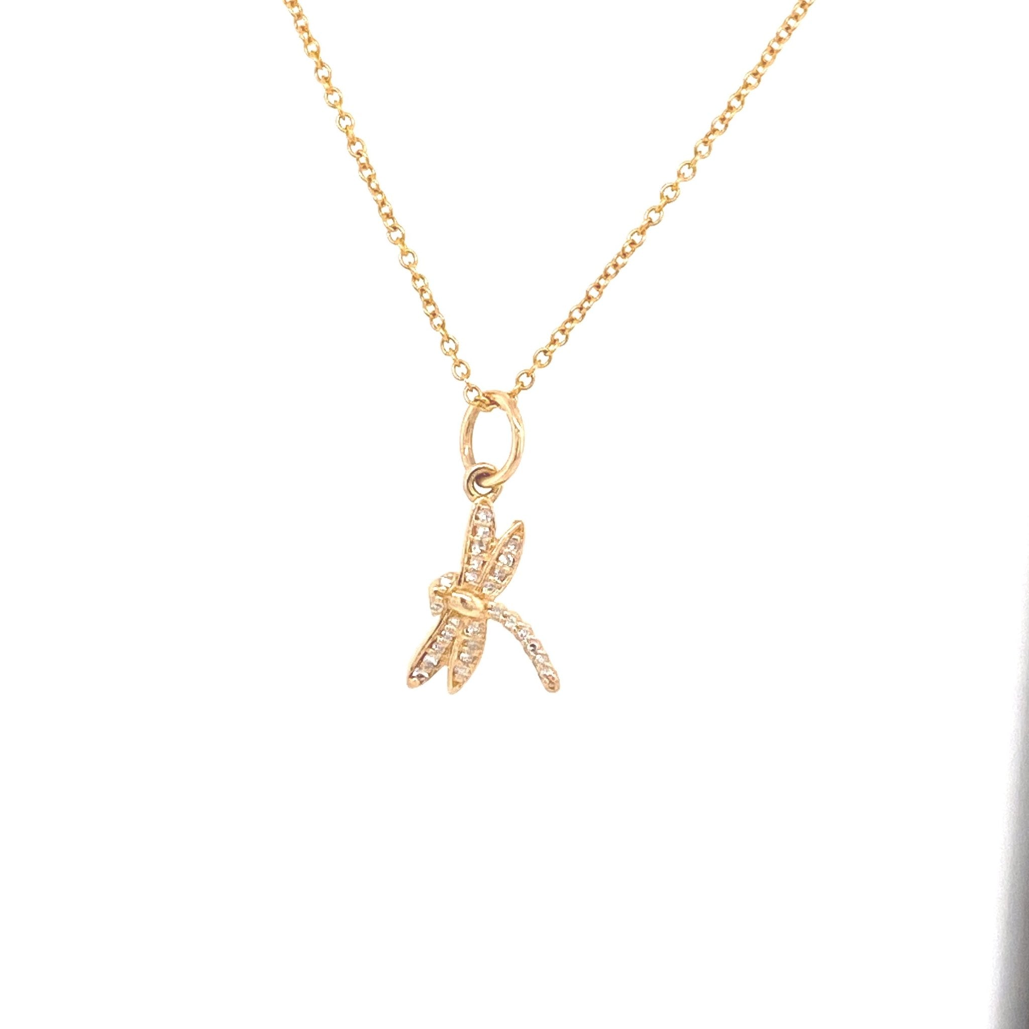 Dragonfly Charm Necklace | 14K Yellow Gold | Pave Diamonds - Lexie Jordan Jewelry