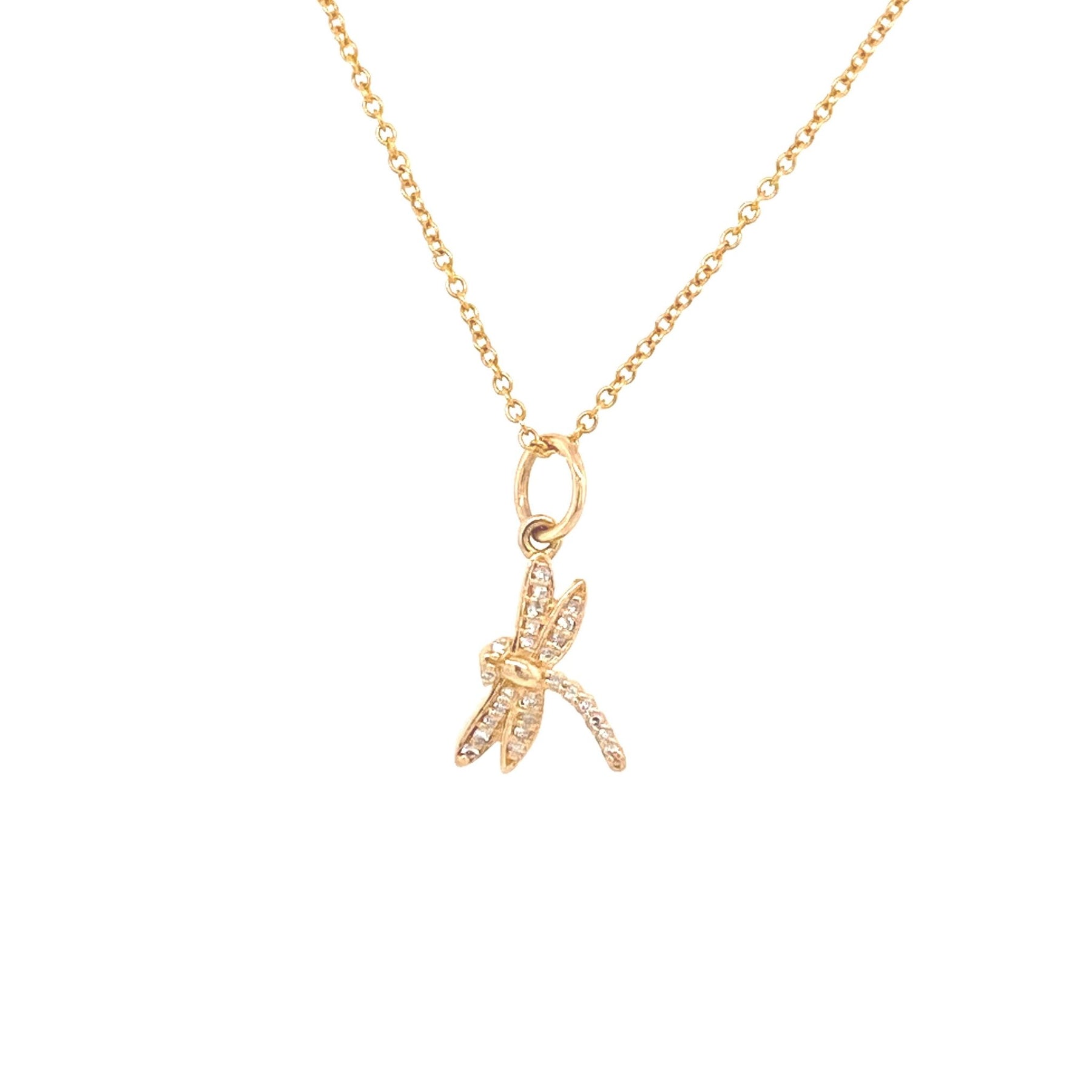 Dragonfly Charm Necklace | 14K Yellow Gold | Pave Diamonds