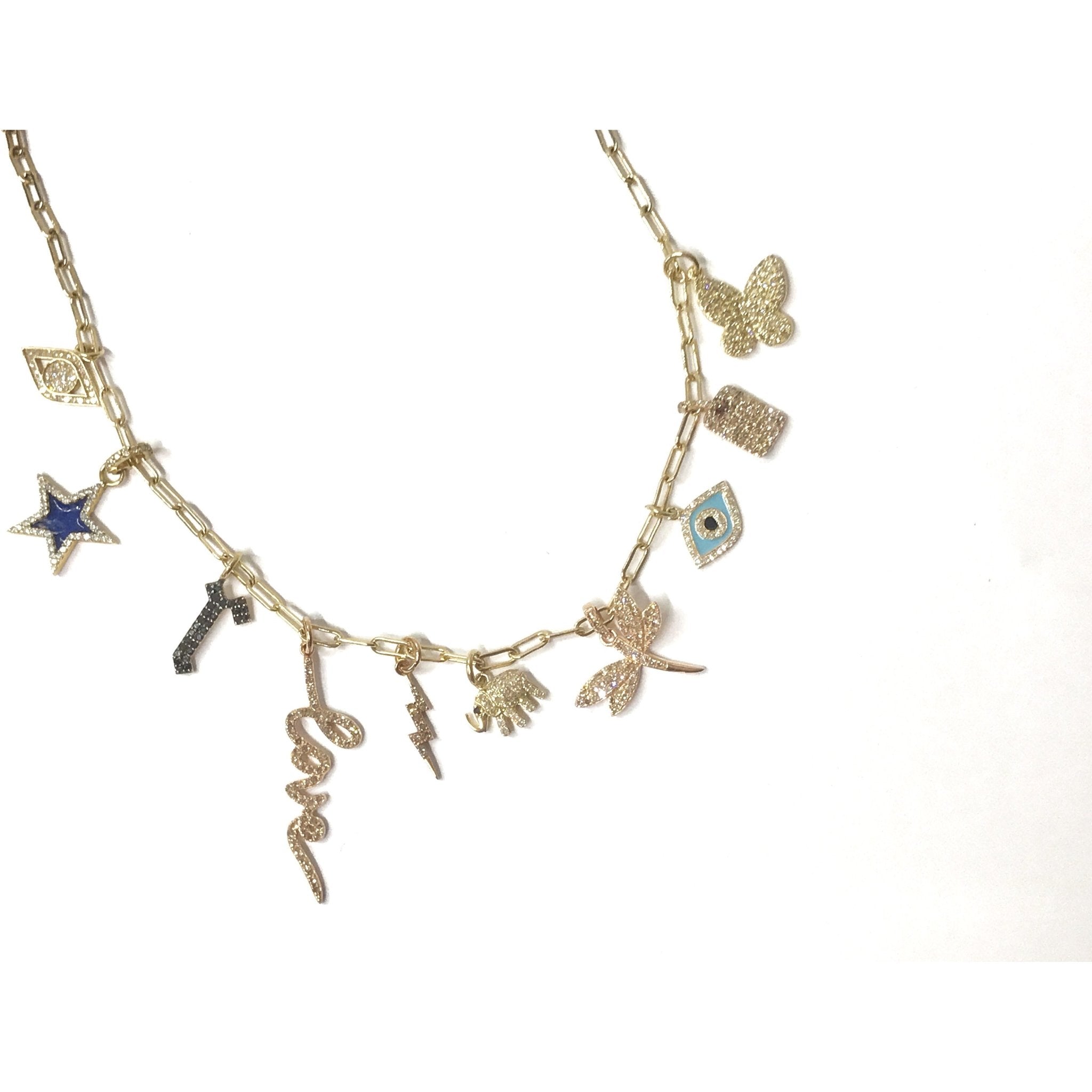 Dragonfly Charm Necklace | 14K Yellow Gold | Pave Diamonds - Lexie Jordan Jewelry