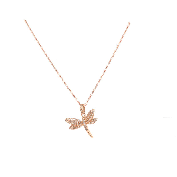 Dragonfly Charm Necklace | 14K Yellow Gold | Pave Diamonds - Lexie Jordan Jewelry