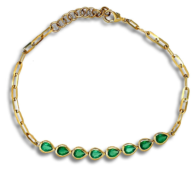 Elegant Pear shaped green agate Paperclip bracelet - Lexie Jordan Jewelry