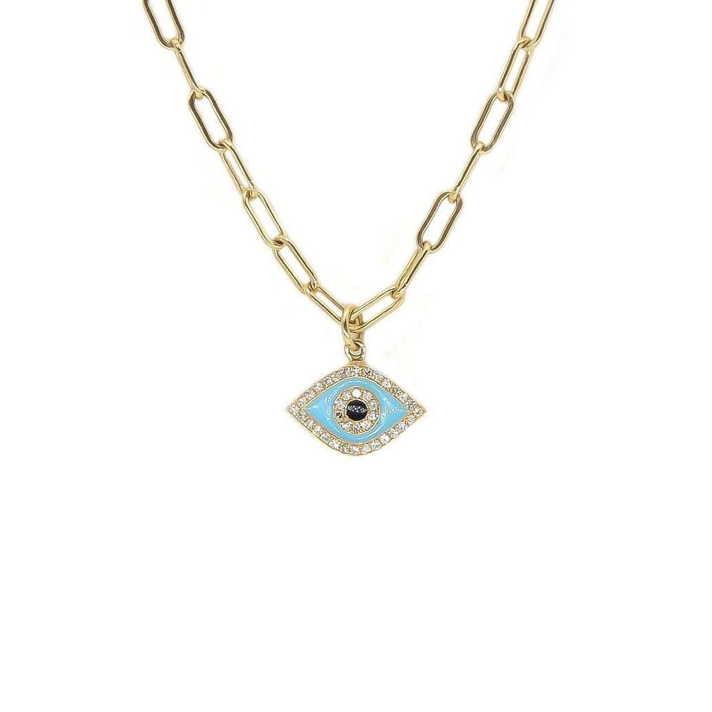 Evil Eye Charm Necklace | 14K Gold | Pave Diamonds | Enamel - Lexie Jordan Jewelry