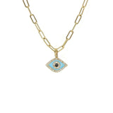 Evil Eye Charm Necklace | 14K Gold | Pave Diamonds | Enamel - Lexie Jordan Jewelry