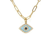 Evil Eye Charm Necklace | 14K Gold | Pave Diamonds | Enamel - Lexie Jordan Jewelry