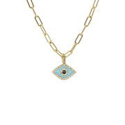 Evil Eye Charm Necklace | 14K Gold | Pave Diamonds | Enamel - Lexie Jordan Jewelry