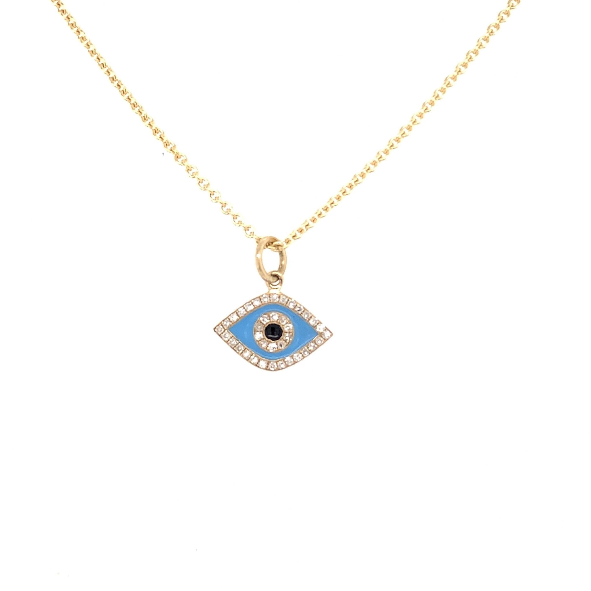 14K Gold Micro Pave Diamond Evil Eye Necklace Charm