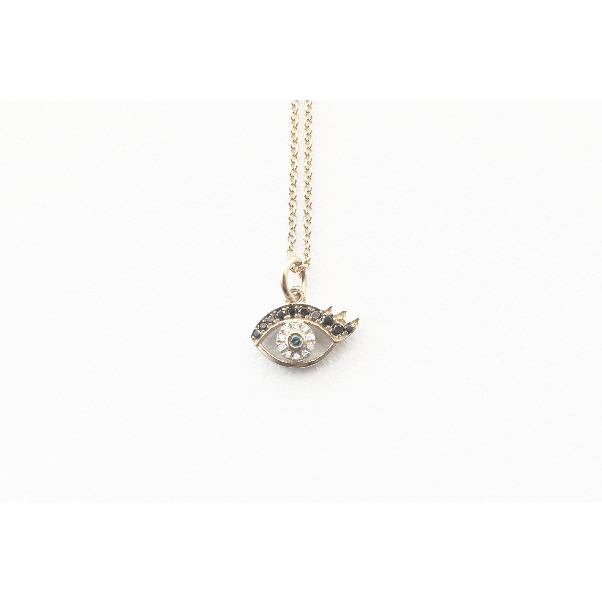 Evil Eye Necklace with Long Eyelashes | Diamond | Sapphire | Gold - Lexie Jordan Jewelry