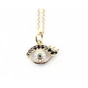 Evil Eye Necklace with Long Eyelashes | Diamond | Sapphire | Gold - Lexie Jordan Jewelry