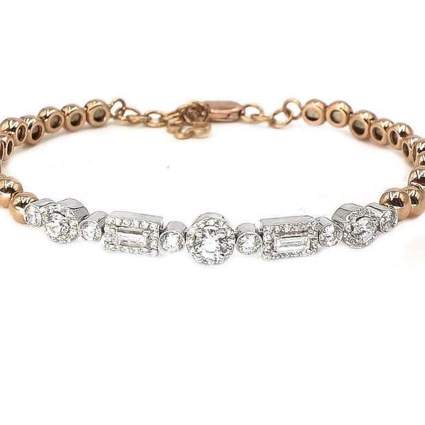 Geometric Diamond Bracelet | 14K Gold | Round and Emerald Cut Diamonds - Lexie Jordan Jewelry