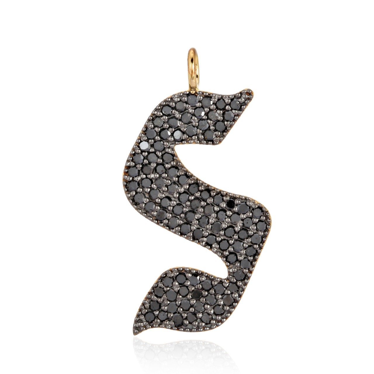 Gothic Black Diamond Small Initial Charm Necklace | 14K Gold | Black Diamonds - Lexie Jordan Jewelry