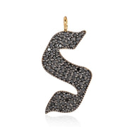 Gothic Black Diamond Small Initial Charm Necklace | 14K Gold | Black Diamonds - Lexie Jordan Jewelry