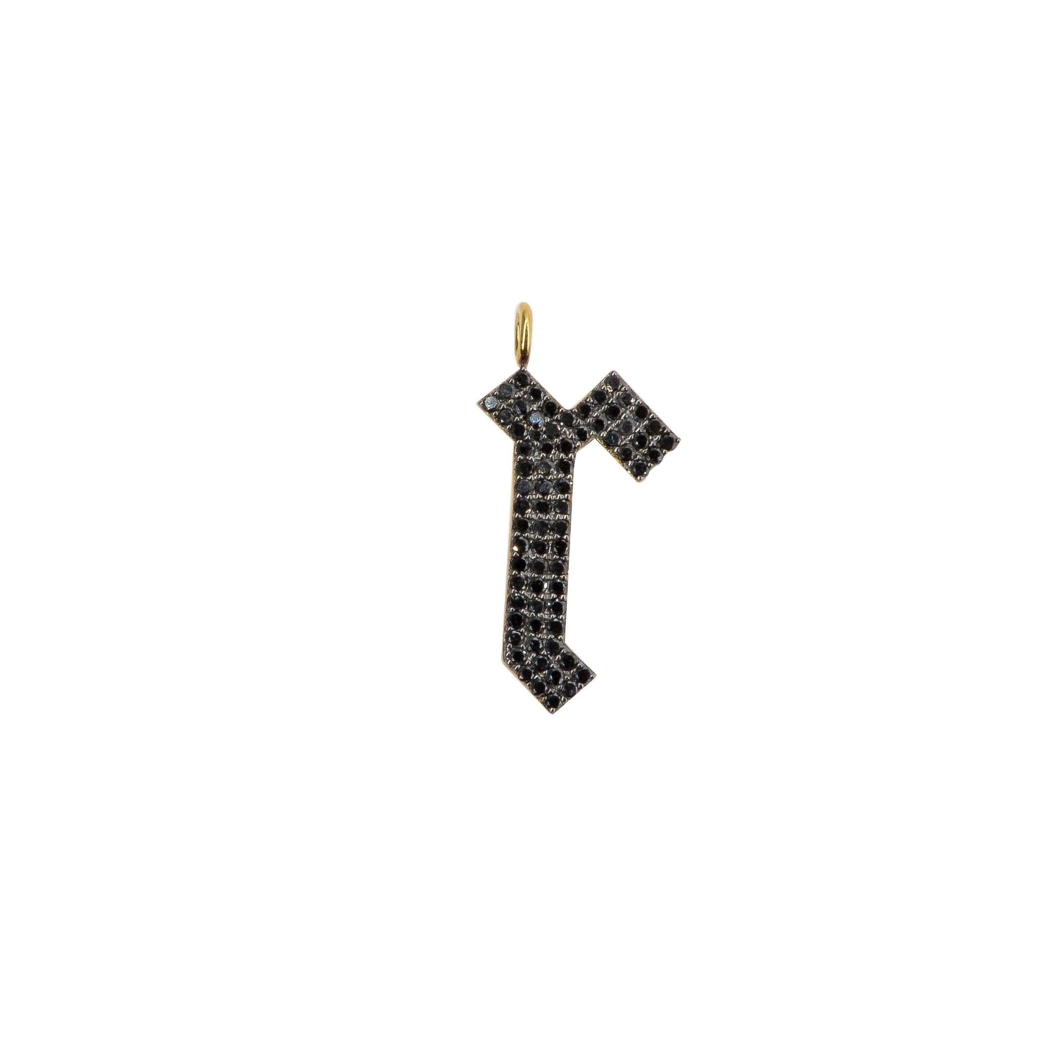 Gothic Black Diamond Small Initial Charm Necklace | 14K Gold | Black Diamonds - Lexie Jordan Jewelry