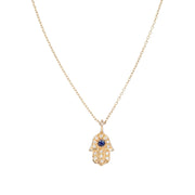 Lucky Hamsa Necklace | Gold | Sapphire and Pave Diamonds - Lexie Jordan Jewelry